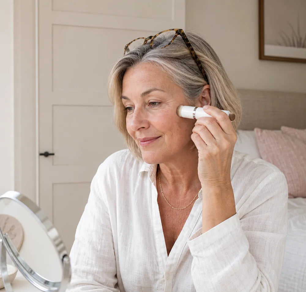 Woman over 50 applying Velaire at her vanity