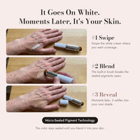 Swipe on white, blend with the built-in brush, and it turns into your shade