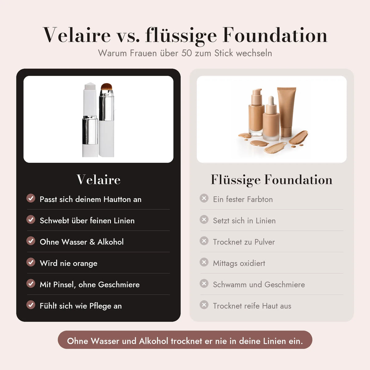 Velaire-Foundation-Stick im Vergleich zu flüssiger Foundation