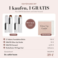 1 kaufen, 1 gratis: 2 Velaire-Foundation-Sticks, gratis Glow Up Guide, Gratis-Versand, 90-Tage-Garantie
