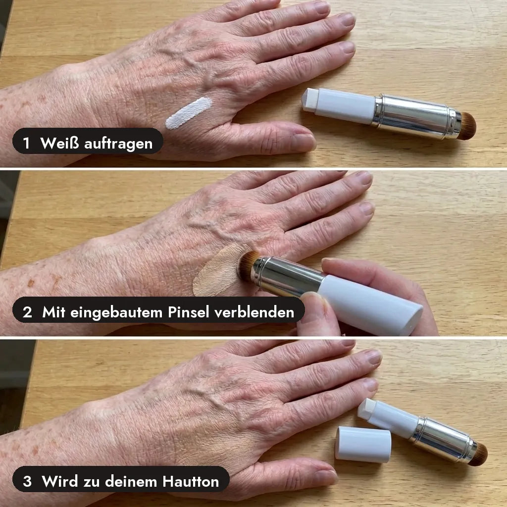 Velaire ist beim Auftragen weiß und wird in drei Schritten zu deinem Hautton